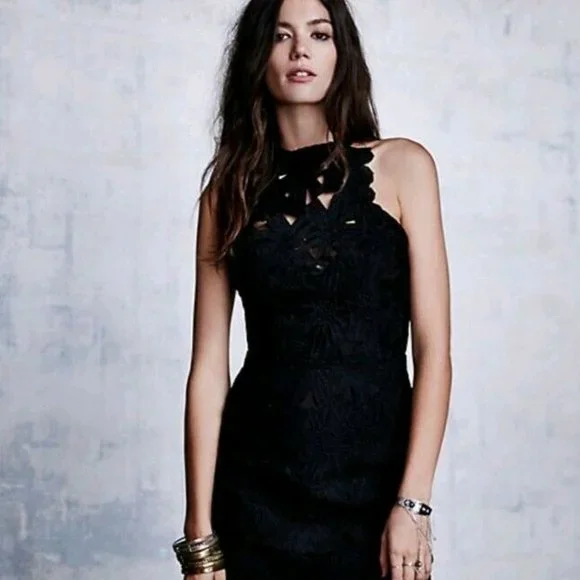 Jessa Lace Mini Party Dress by Saylor at Free People, Black, Xs